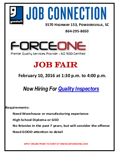 Force One Job Fair on Feb 10