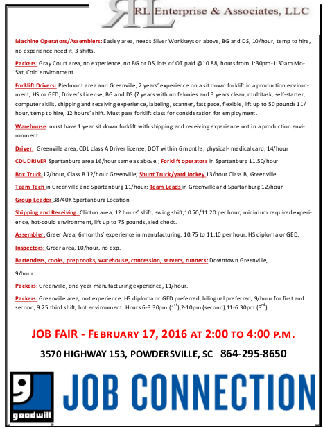 RL Enterprise Job Fair on Feb 17