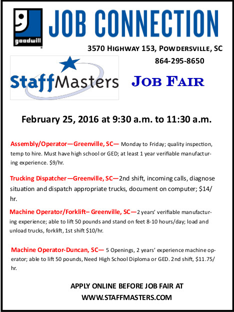 StaffMasters Job Fair on Feb 25